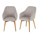 Lot de 2 Fauteuils de table gris clair Archie et pieds en bois de chêne