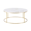 Table basse ronde Izmir en marbre reconstitué blanc et fer doré