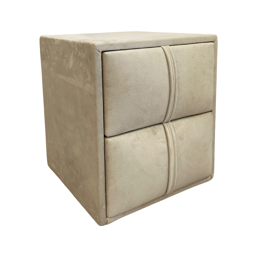 Table de chevet Ivana en velours beige capitonnée