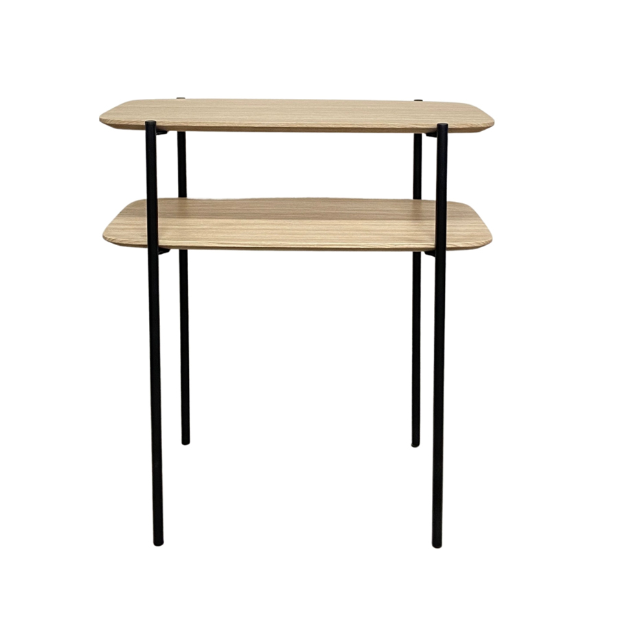 Console meuble Plexus en bois chêne vernis et métal noir