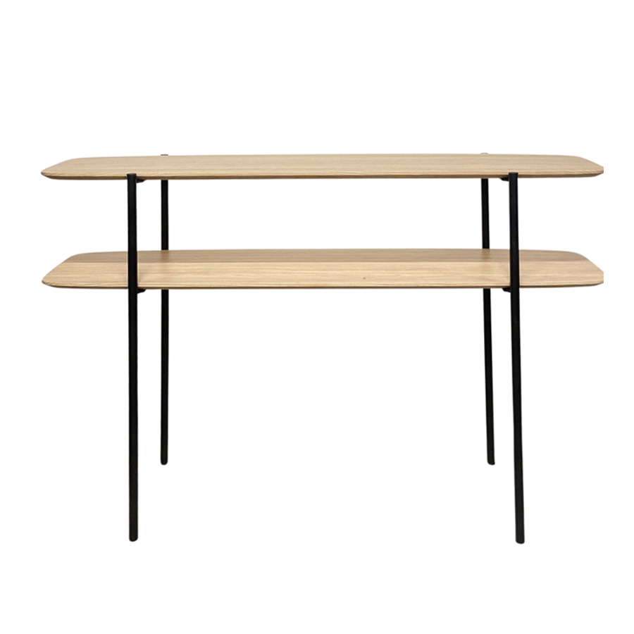 Console meuble Plexus en bois chêne vernis et métal noir