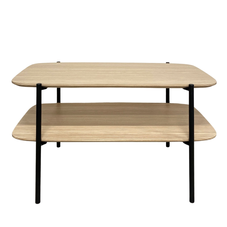 Table basse Plexus en bois chêne vernis et métal noir