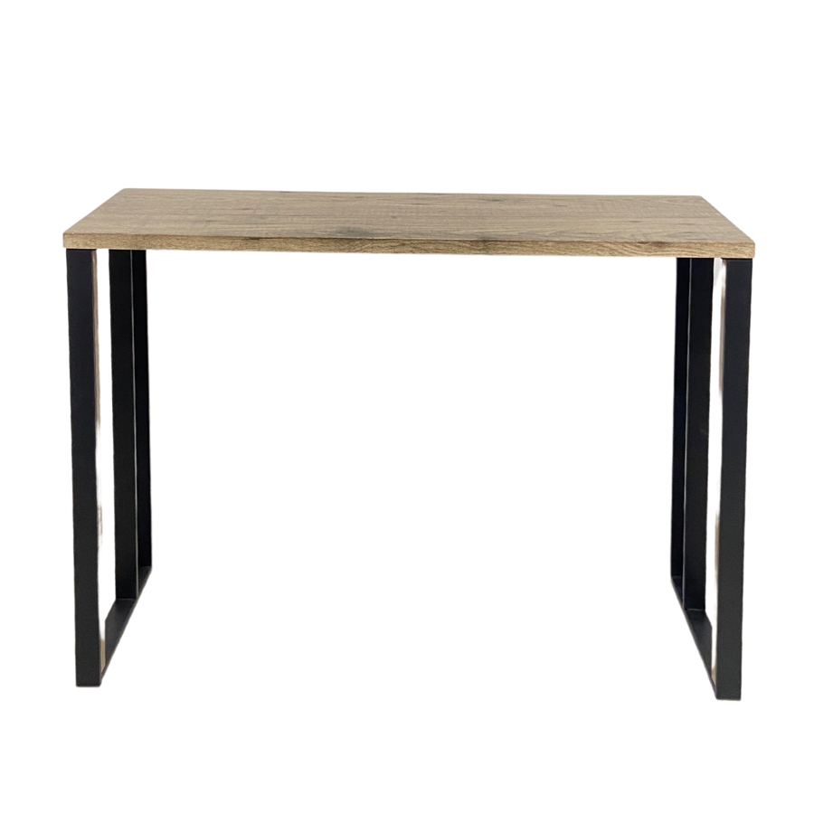 Meuble console Plexus en bois vernis taupe et métal noir