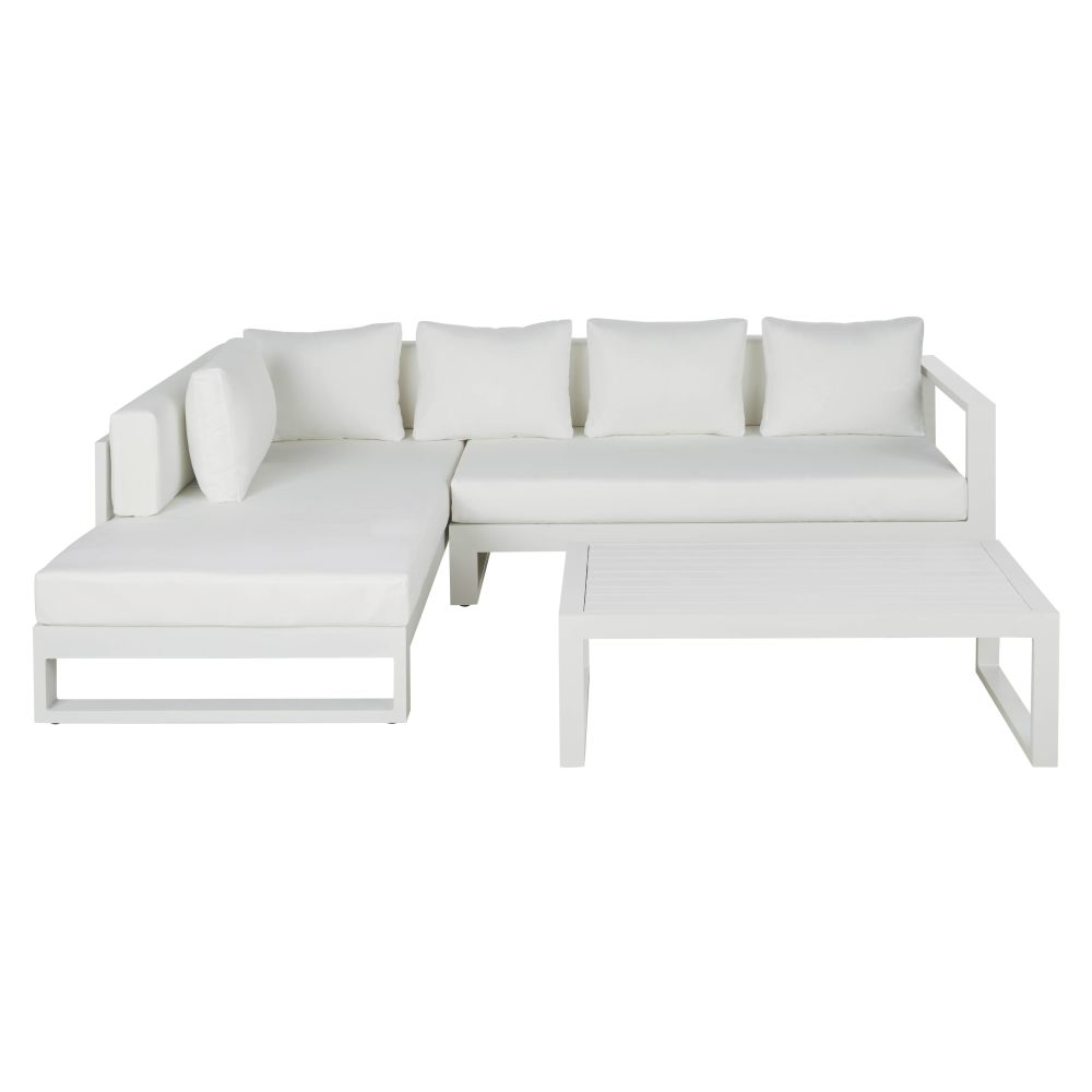 Salon de jardin Thetis en aluminium blanc, 4/5 places avec table basse