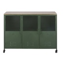 Buffet style industriel Chilham 3 portes en bois de sapin et métal vert à roulettes