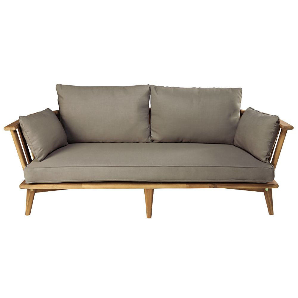 Banquette de jardin Noumea 2/3 places en acacia massif et coussins taupe