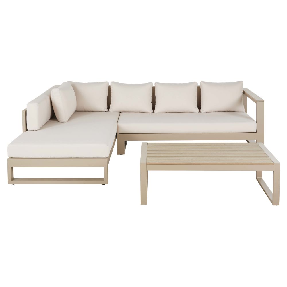 Salon de jardin Thetis 5 places en aluminium taupe et écru