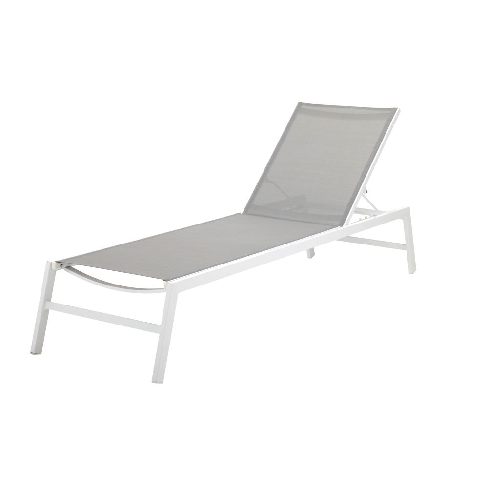 Bain de soleil Hawaï en aluminium blanc et toile plastifiée gris clair