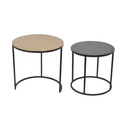 Lot de table basse gigogne en métal noir et bois industrielles