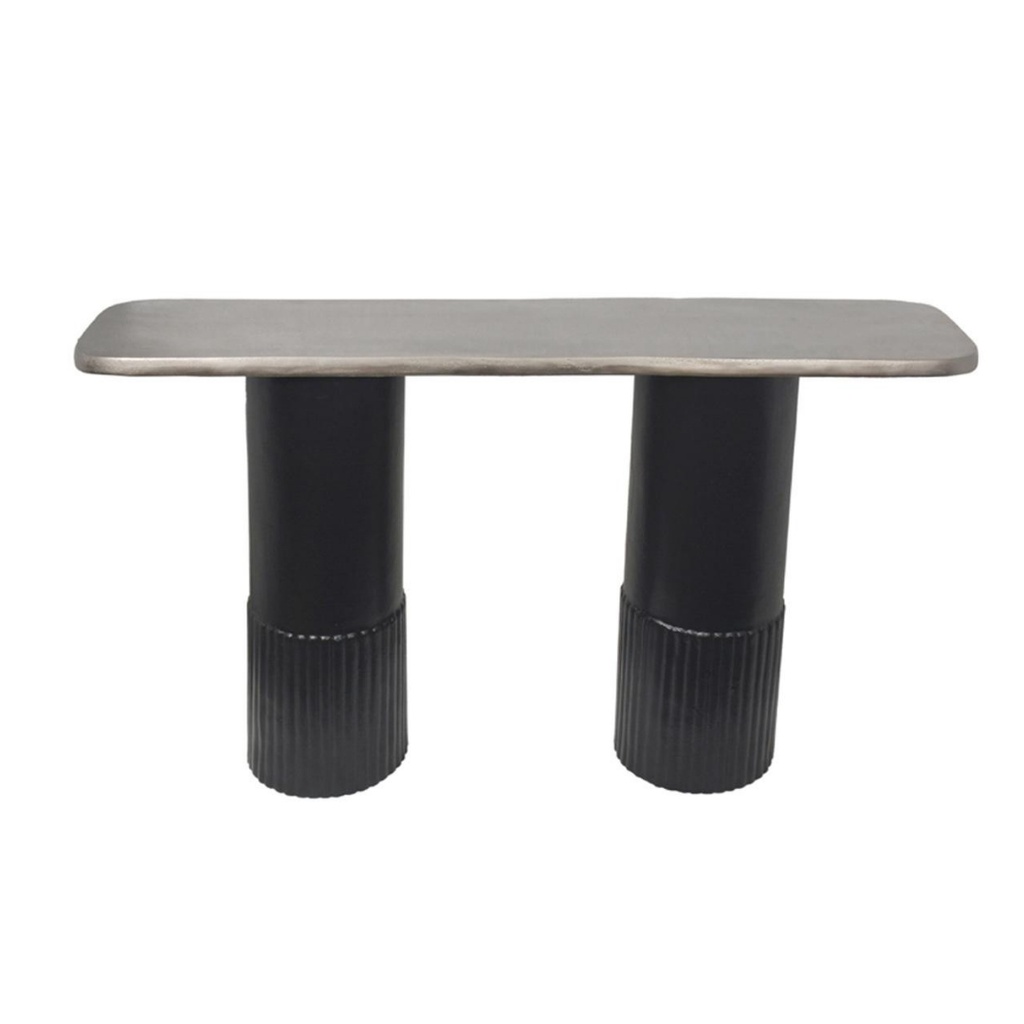 Table console Velda en métal base marron foncé et gris antique