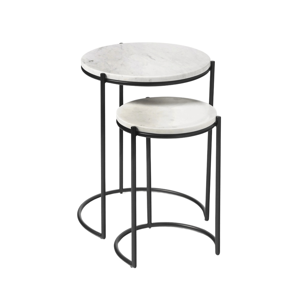 Lot de 2 tables d'appoint Sintra avec plateau en marbre blanc