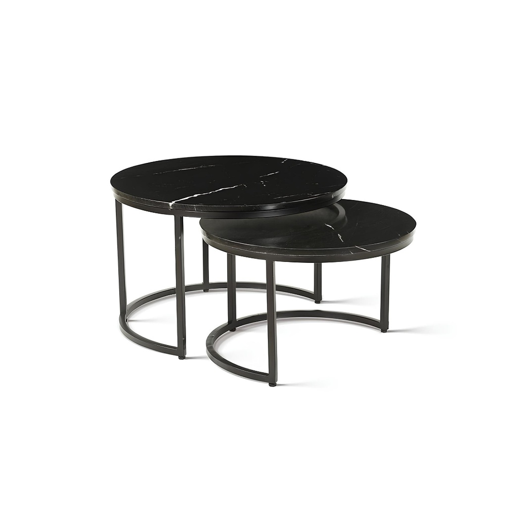 Table basse gigogne Oracle ronde marbre noir et métal