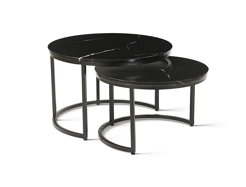 Table basse gigogne Oracle ronde marbre noir et métal
