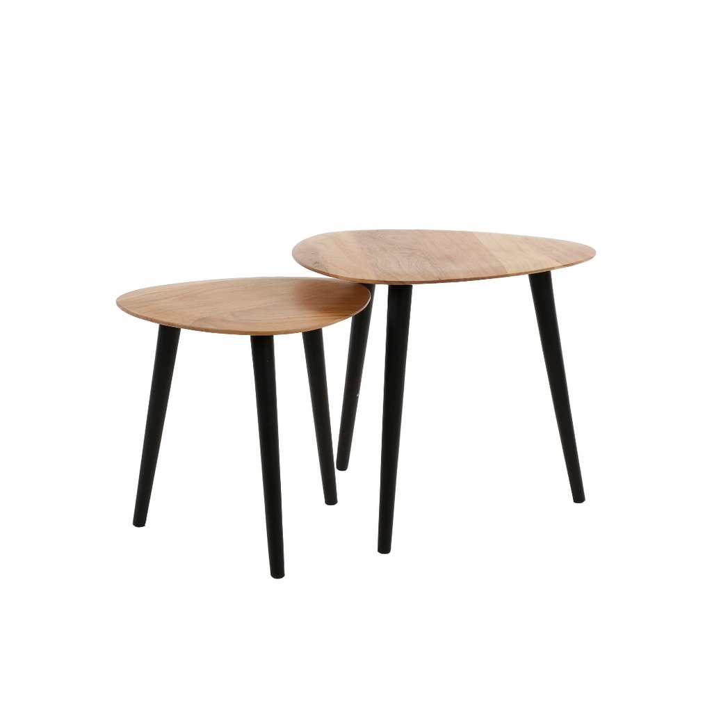 Lot de 2 tables gigognes en métal noir avec pieds en bois noyer