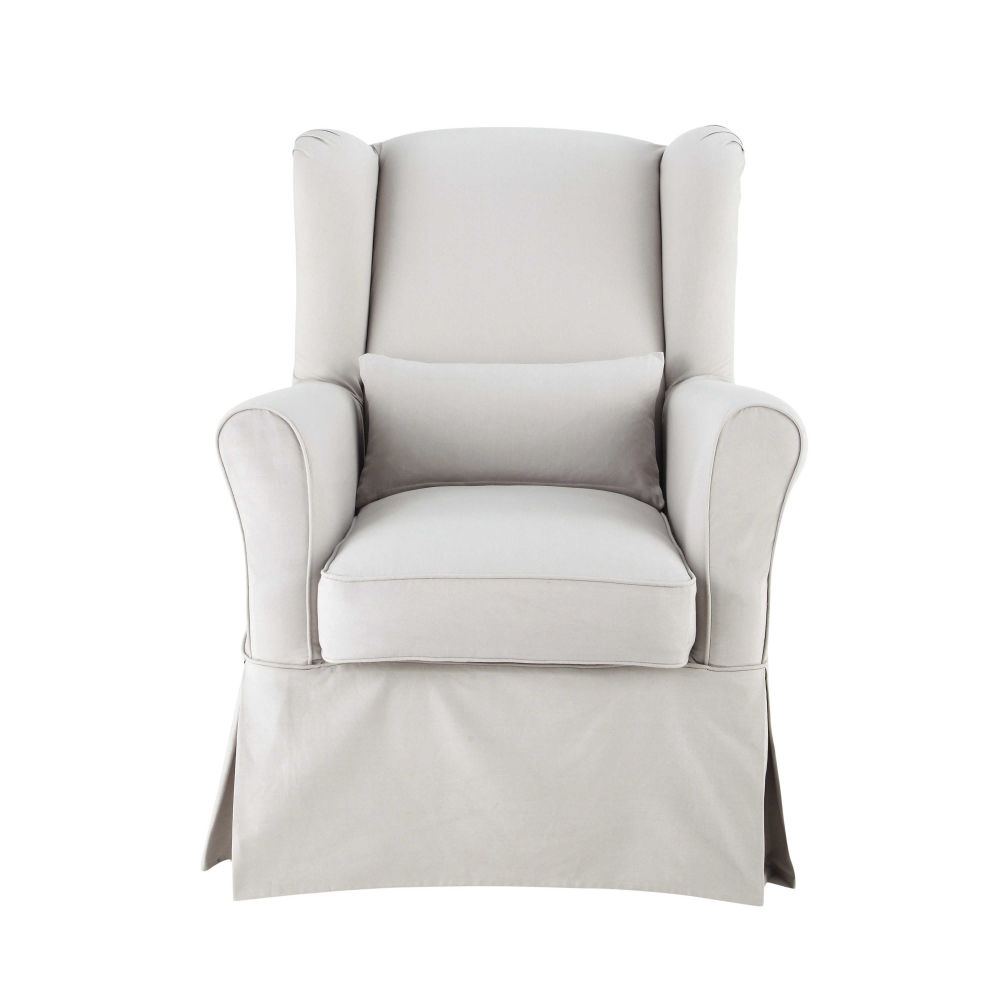 Housse de fauteuil en coton gris clair Cottage
