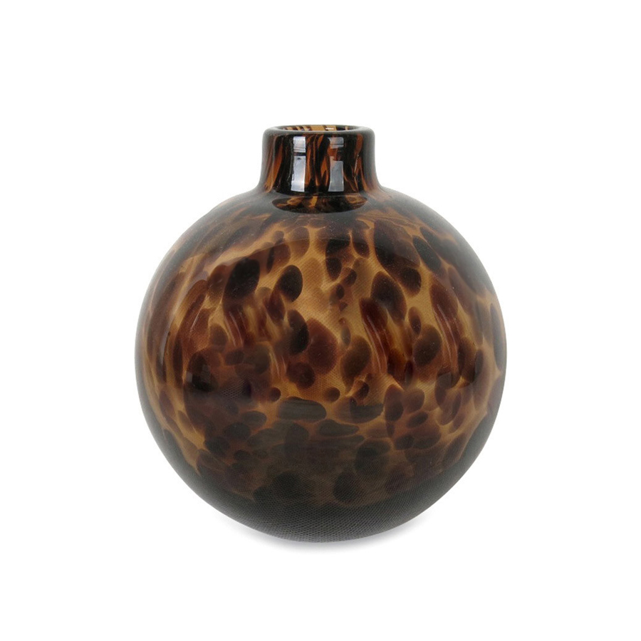 Vase Leopard rond en verre marron