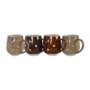 Set de 4 mugs Flower en grès taupe, marron et chocolat à fleurs