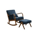 Fauteuil Rocking avec repose pieds en bois et tissu bleu foncé