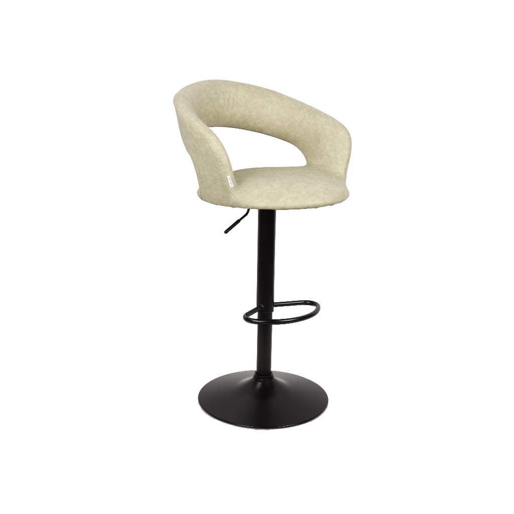 Chaise de bar Lenny rond en simili cuir écru et métal coloris gris clair et noir