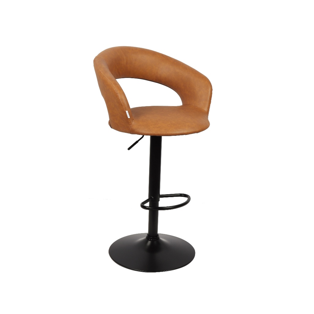 Chaise de bar Lenny rond en simili cuir camel et métal coloris noir