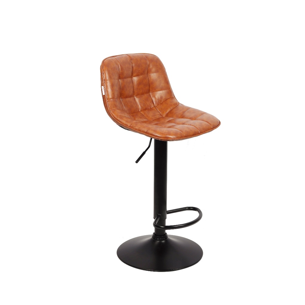 Chaise de bar Deva en cuir camel et métal coloris noir