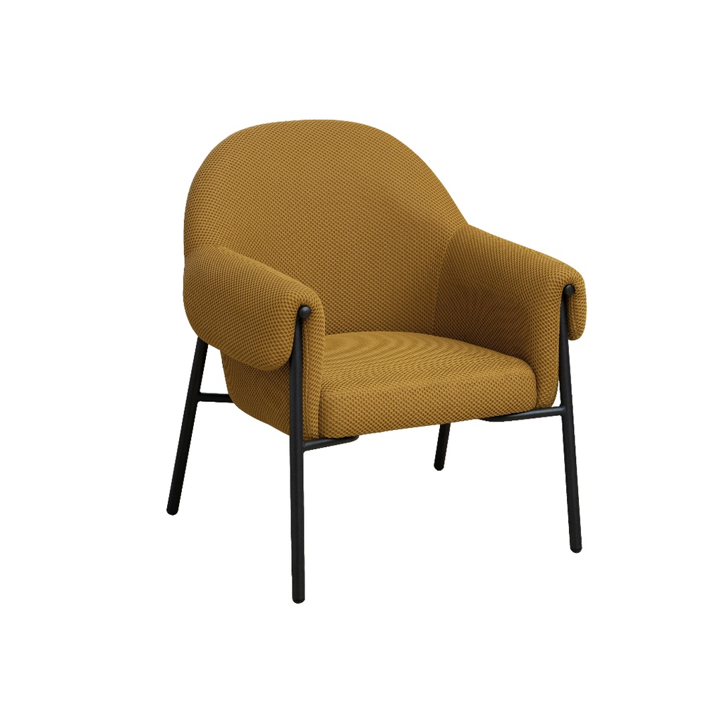 Fauteuil Forge en tissu jaune moutarde et métal coloris noir