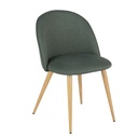 Chaise Mauricette vintage en tissu recyclé vert et acier imitation chêne