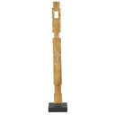 Statue totem Makary personnages en bois de teck gravé sur base noire