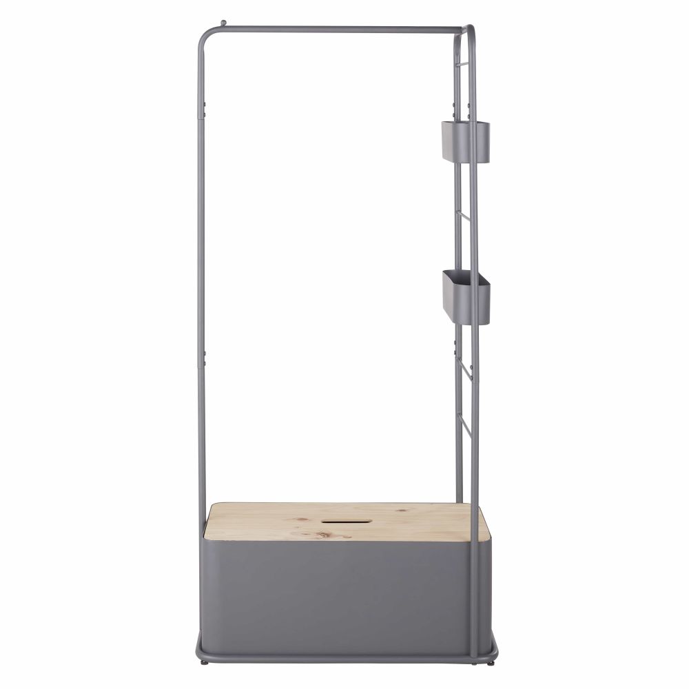 Portant Vesta en bois de pin et métal gris anthracite avec caisson