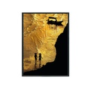 Toile Cancale encadrée en caisse américaine noire, imprimé noir et doré 80x120