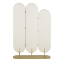 Paravent Iris en tissu effet laine bouclée et métal doré