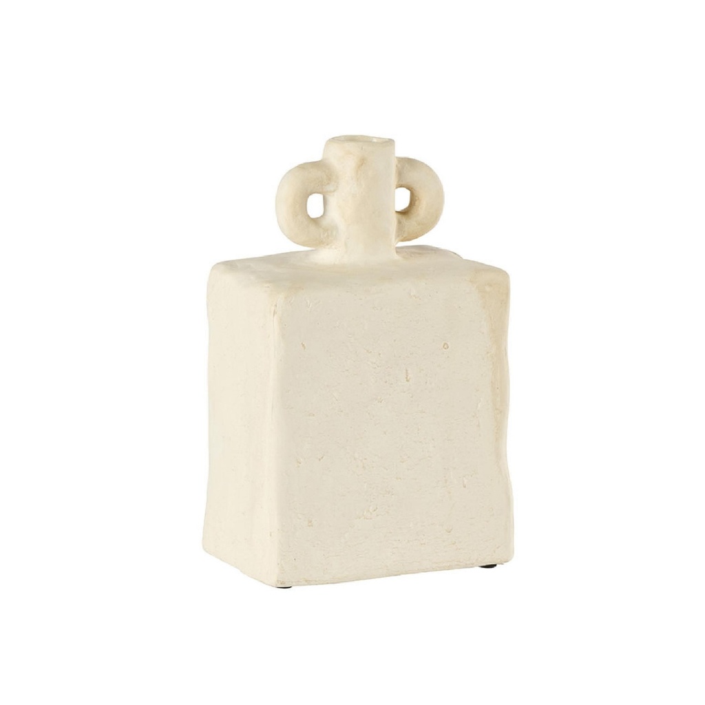 Vase rectangulaire 2 anses arrondies en grès coloris crème