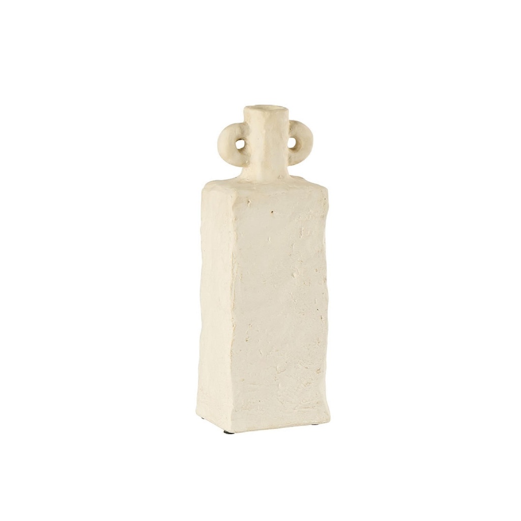 Vase rectangulaire 2 anses arrondies en grès coloris crème