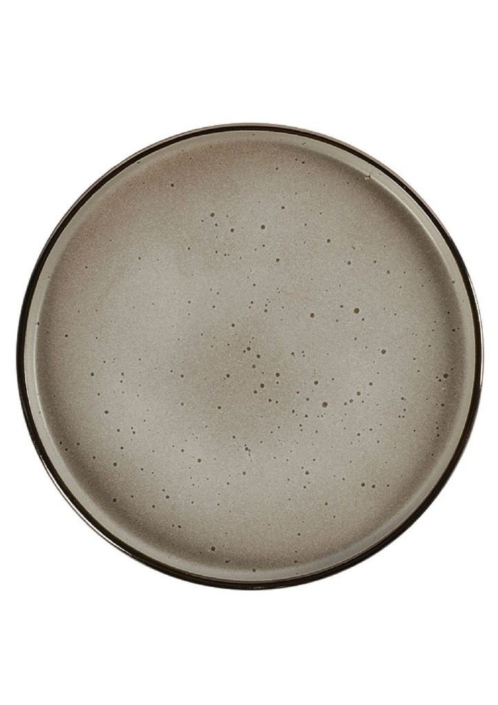 Assiette plate ronde Edna en grès coloris gris mat bord mordoré