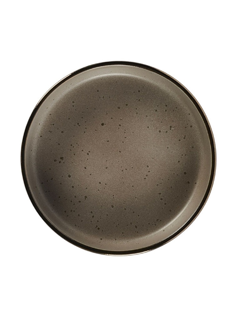 Assiette creuse ronde Edna en grès coloris gris mat bord mordoré