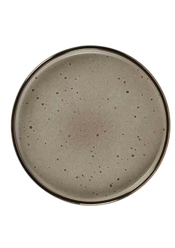 Assiette à salade ronde EDNA en grès coloris gris mat bord mordoré