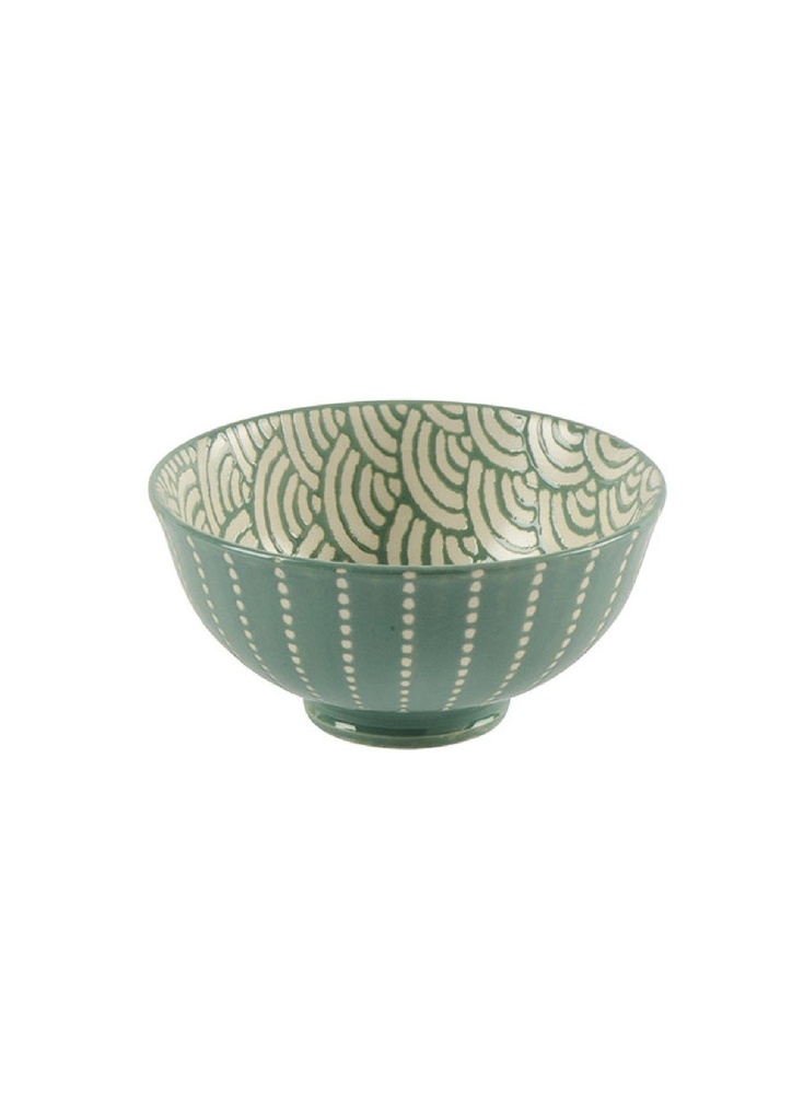 Coupelle en porcelaine Alméria coloris vert d'eau extérieur pointillés écru