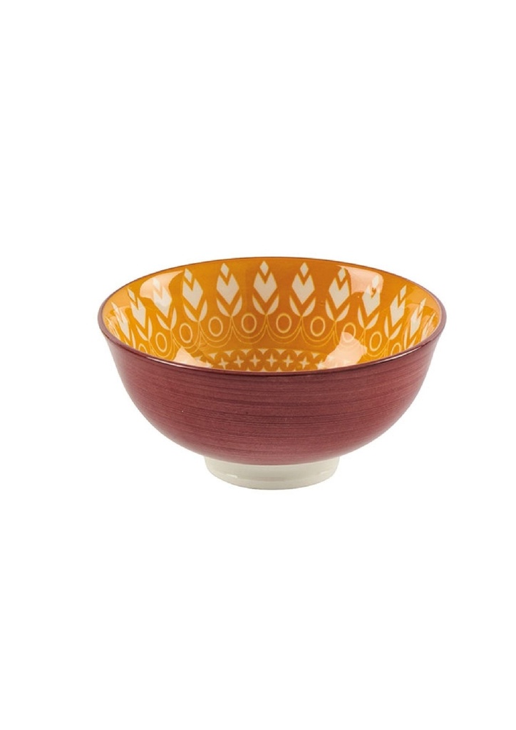 Coupelle en porcelaine Opale coloris miel avec motifs écru extérieur acajou