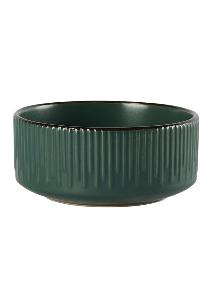 Bol en grès Thaïs coloris vert foncé striures verticales