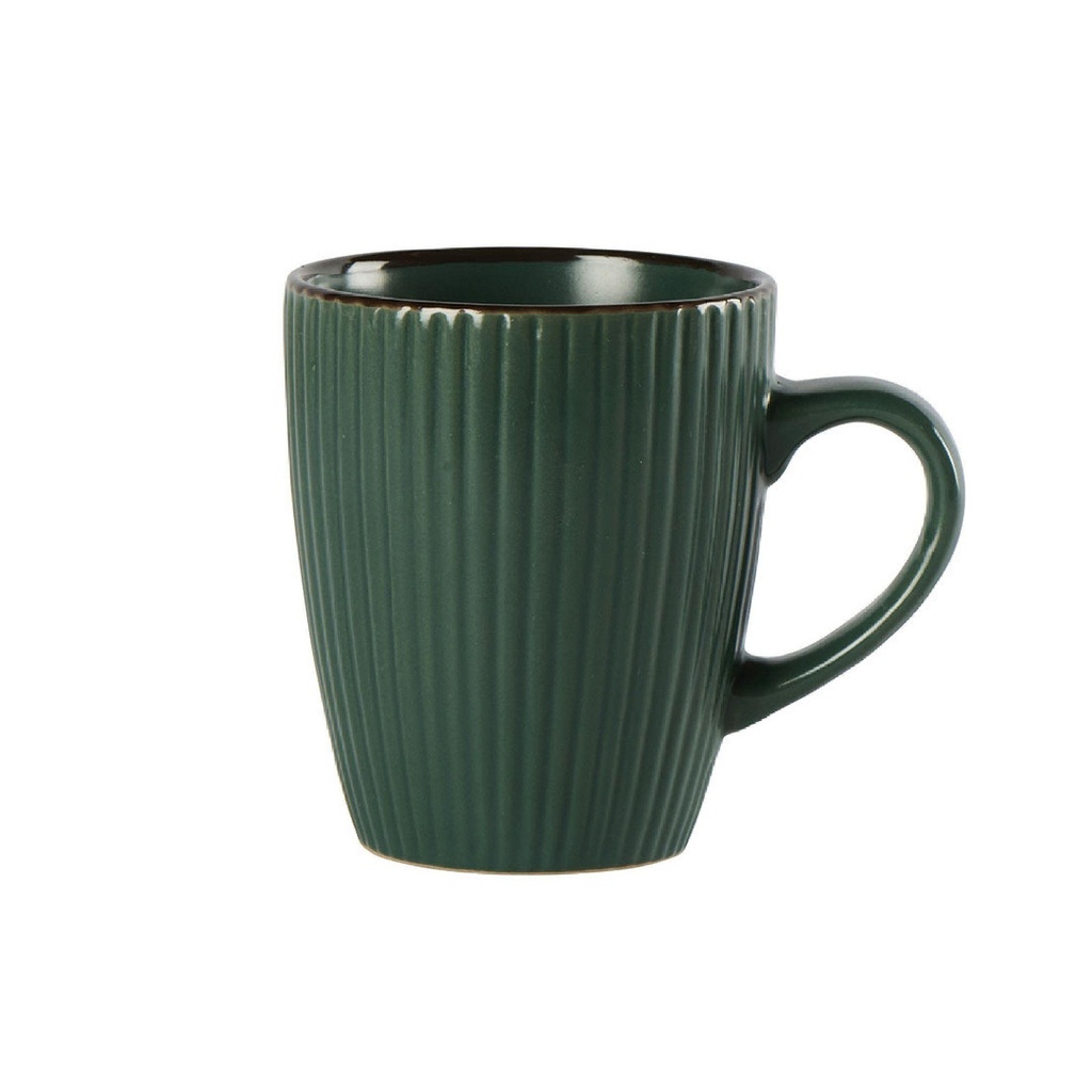 Mug en grès Thaïs coloris vert foncé striures verticales 360 ml