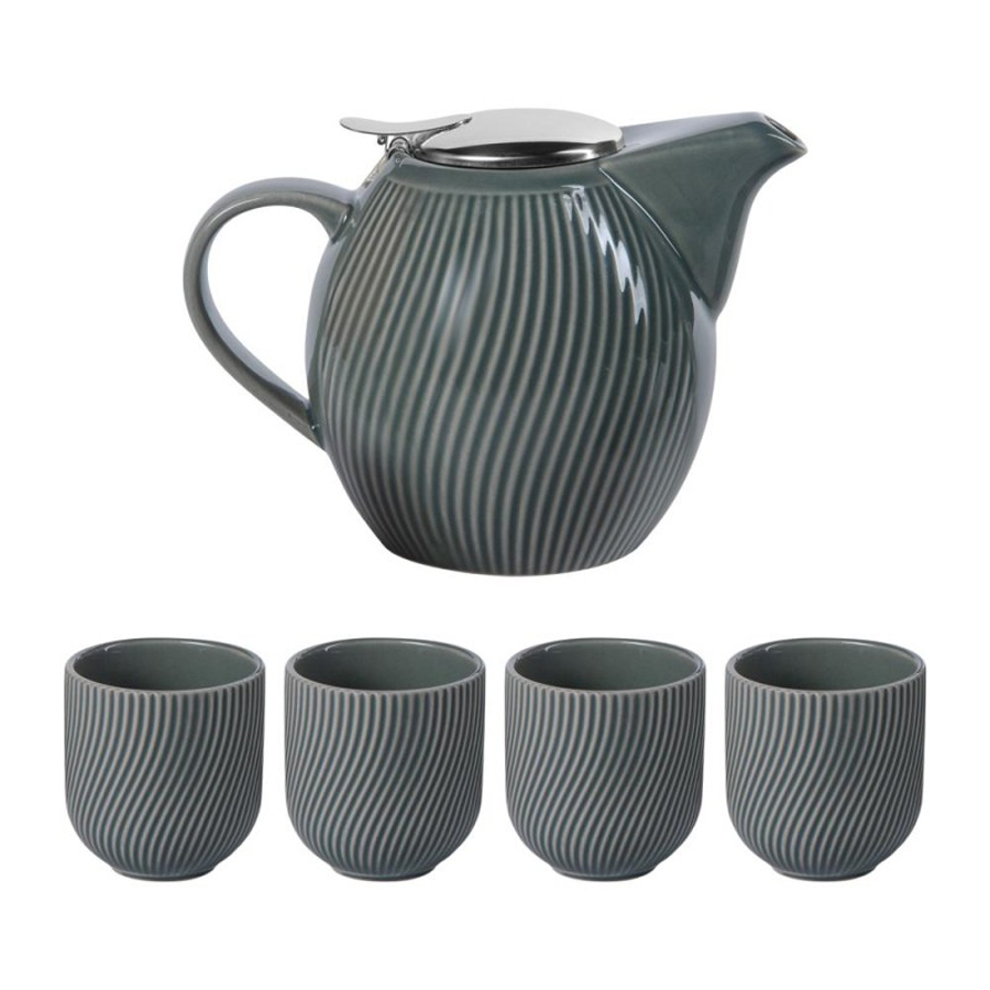 Coffret théière 0,9l+4 gobelets Mao gris