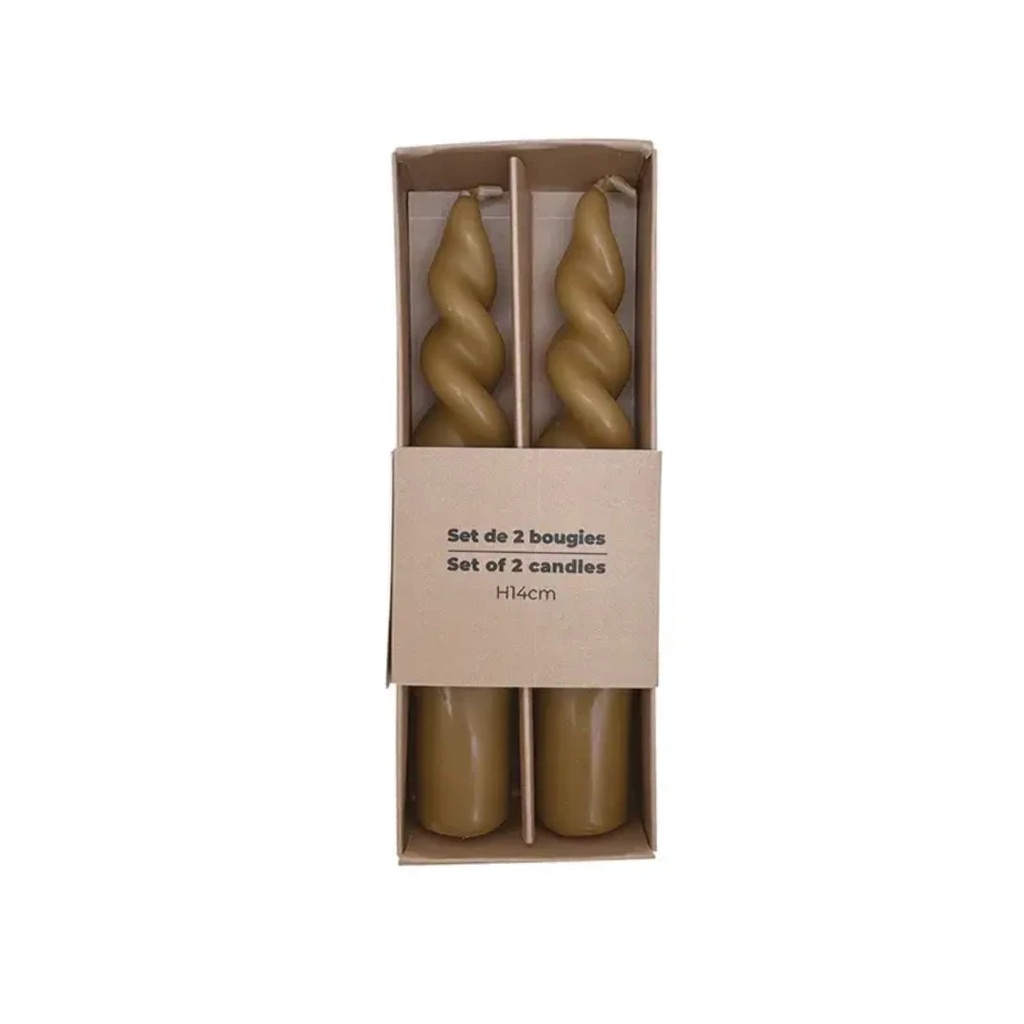 Set de 2 bougies courtes torsadées kaki