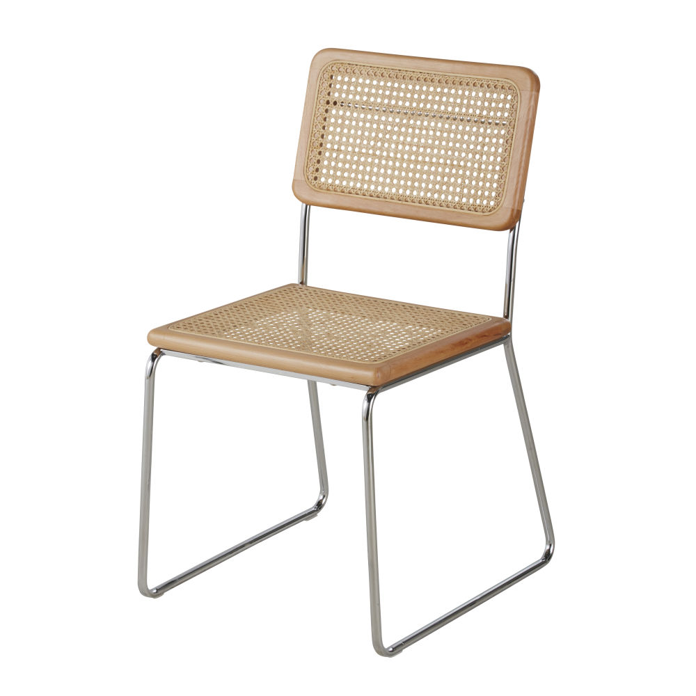 Chaise rosae en rotin et acier argenté cannage