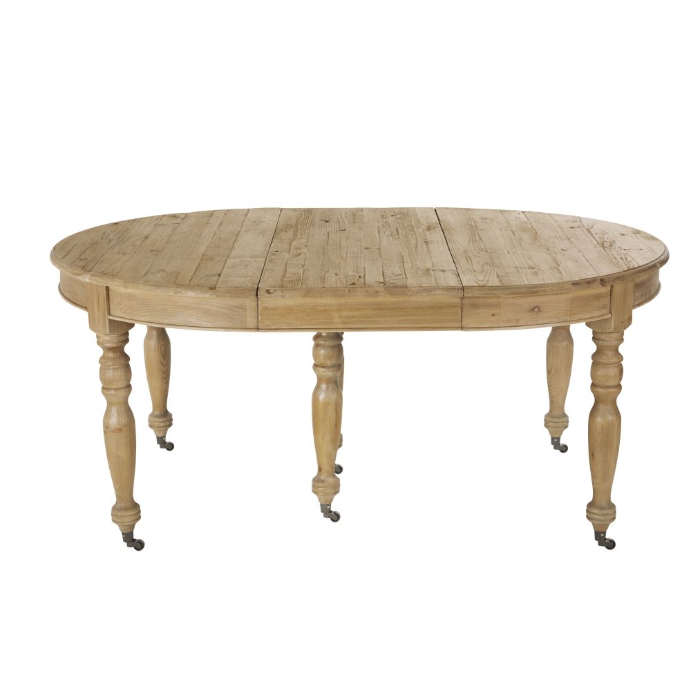 Table Provence extensible à roulettes en pin recyclé 12/14 personnes