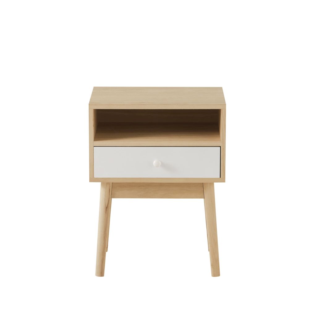 Table de chevet Spring 1 tiroir blanc et bois naturel