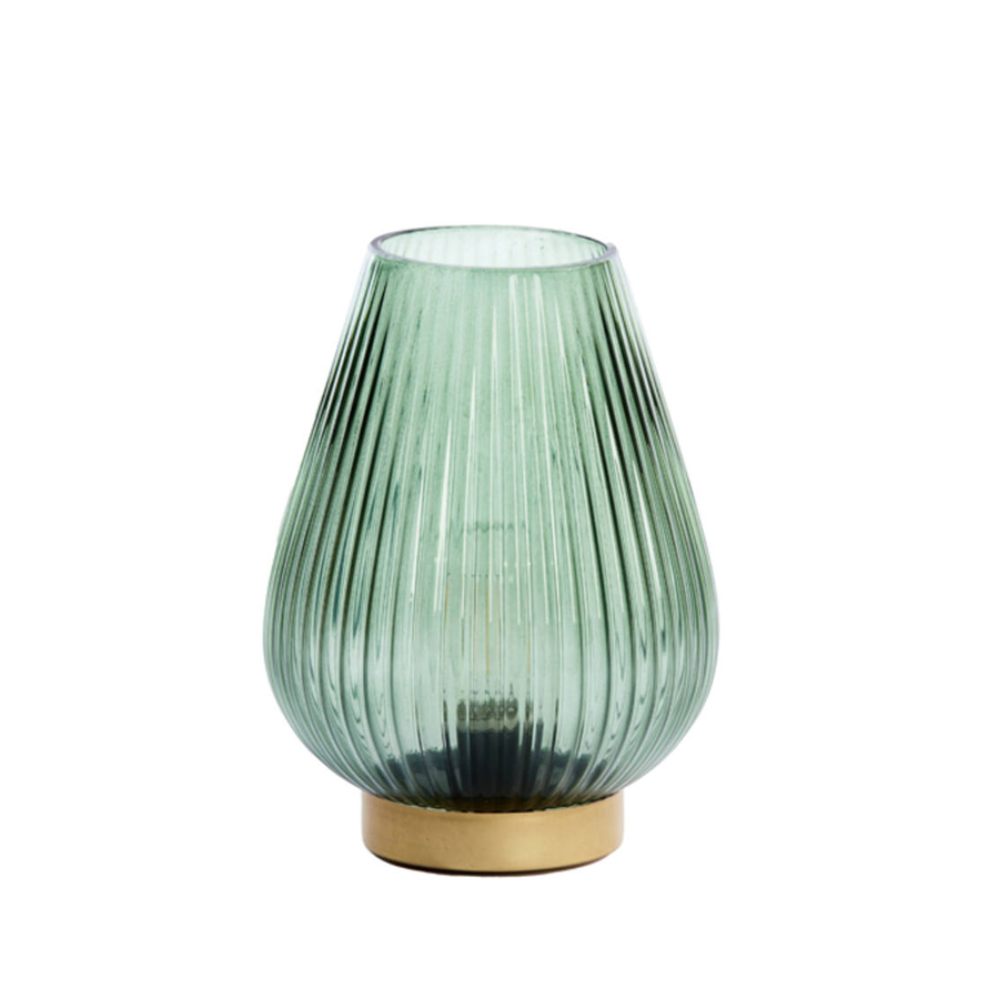 Lampe à poser LED Tajera en verre vert foncé + or