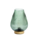 Lampe à poser LED Tajera en verre vert foncé + or