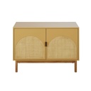 Buffet Tarifa vintage 2 portes jaune ocre et cannage en rotin