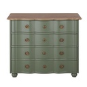 Commode Gustavia 4 tiroirs vert kaki et métal doré