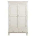 Armoire Avignon en manguier blanc patiné, 2 portes et 2 tiroirs